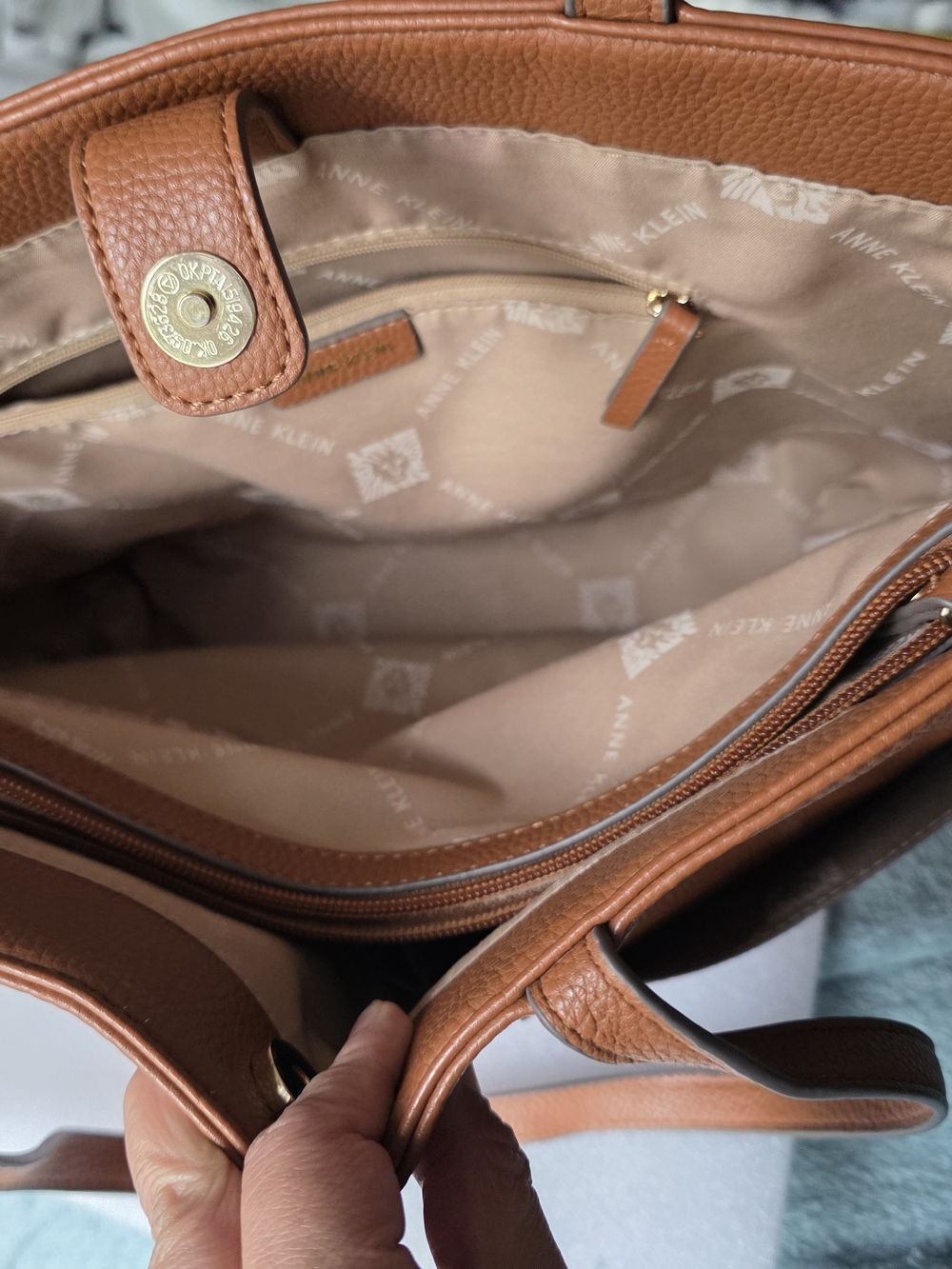 Anne Klein Caramel Pebble Leather Tote Bag with Matching Zip Pouch Set - Picture 10 of 16